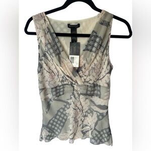 Kenneth Cole Floral Wrap-Style Sleeveless Top in Gray and Cream